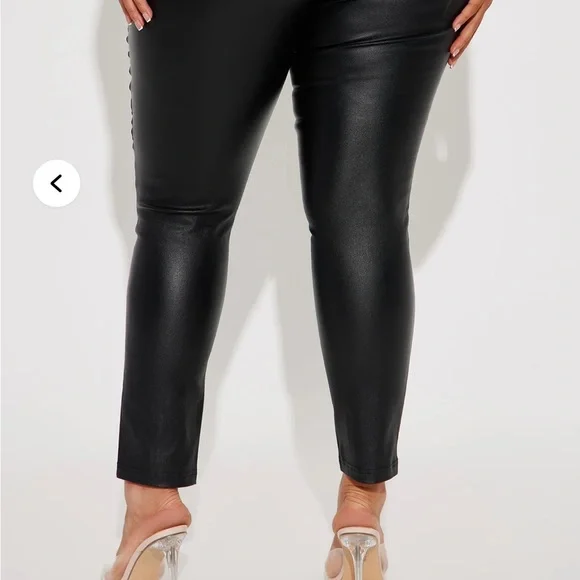 Women's Black Faux Leather Pants - Picture 2 of 4
